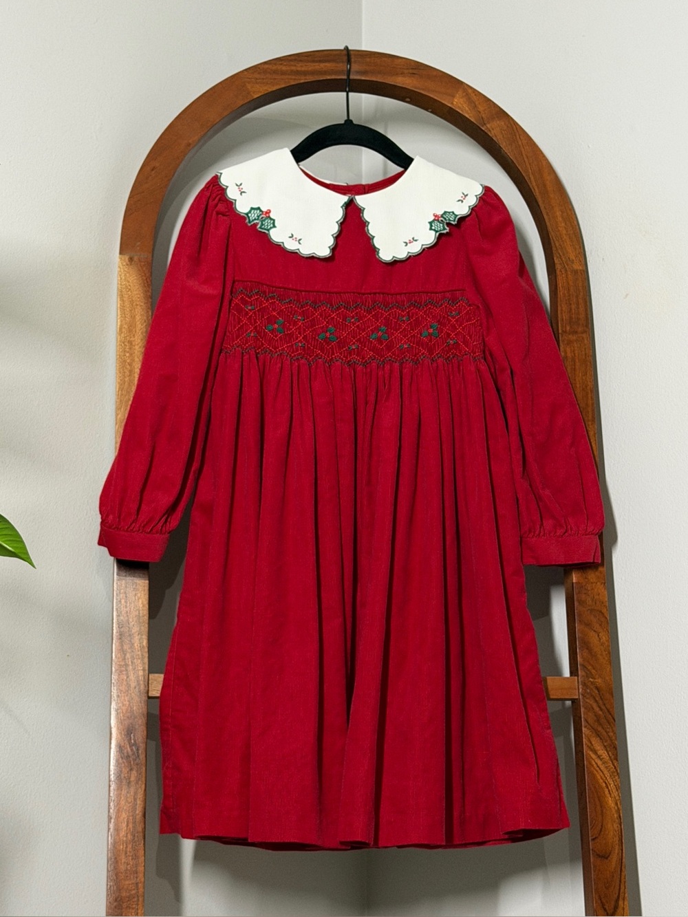 Bonnie Jean 5 Red Long Sleeve Smocked Corduroy Christmas Holiday Dress